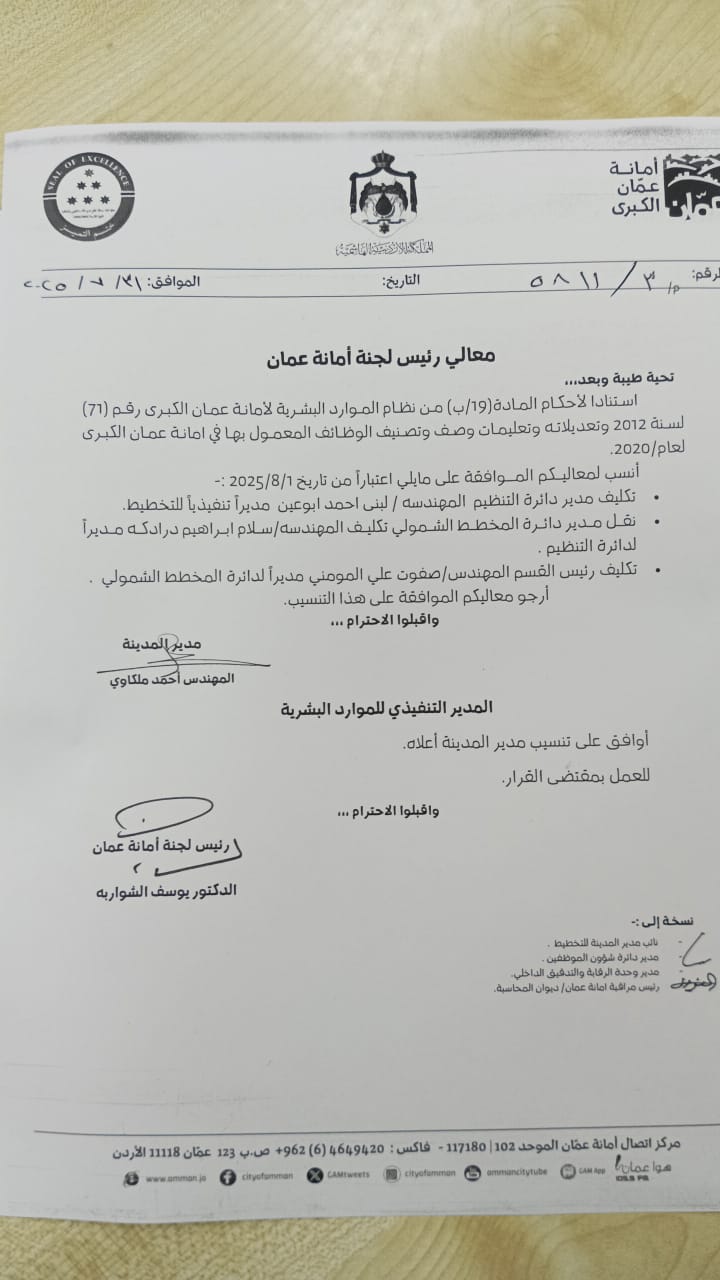 المهندسة لبنى ابو عين مديرا تنفيذيا للتخطيط في الأمانة المهندسة لبنى ابو عين مديرا تنفيذيا للتخطيط في الأمانة