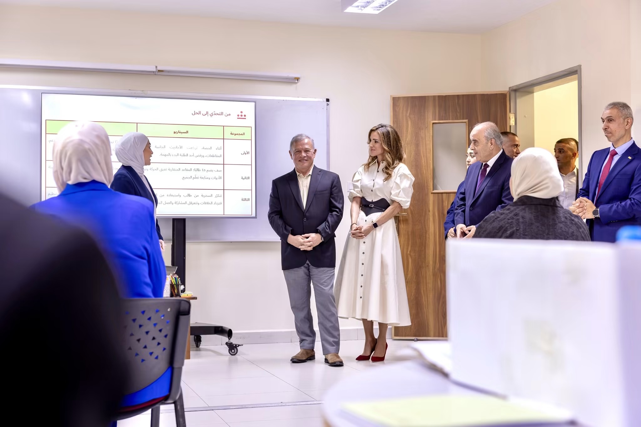 الملك والملكة يزوران مدرسة في العقبة بمناسبة اليوم العالمي للمعلمين
